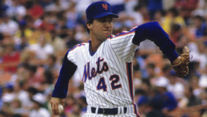 FLUSHING, NY- August 25, 1985:  Roger McDowell #42 of the New York Mets pitches during a MLB game against the San Diego Padres at Shea Stadium on August 25, 1985 in Flushing, New York.  (Photo by Ronald C. Modra/Sports Imagery/Getty Images)