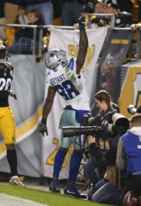 Nov 13, 2016; Pittsburgh, PA, USA;  Dallas Cowboys wide receiver Dez Bryant (88) celebrates his fifty yard touchdown catch against the Pittsburgh Steelers during the third quarter at Heinz Field. Dallas won 35-30. Mandatory Credit: Charles LeClaire-USA TODAY Sports