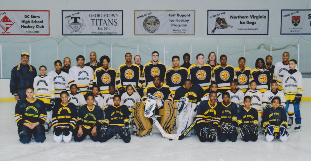 Fort Dupont Ice Hockey Club players gather at Fort Dupont Ice Arena in 2013. Photo courtesy of Fort Dupont Ice Hockey Club.